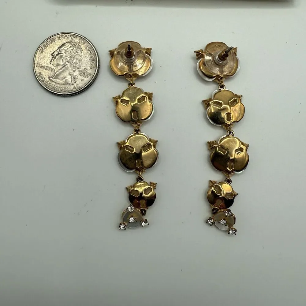 Kate Spade Disco Pansy Dangling Statement Earrings mother of pearl Linear Long